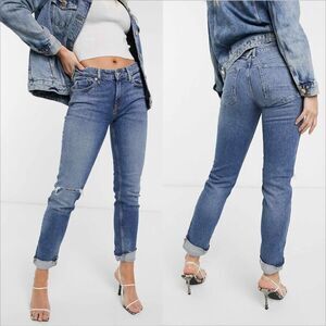 Free People Cuffed Slim Boyfriend Jeans Size 30 Medium Wash High Rise